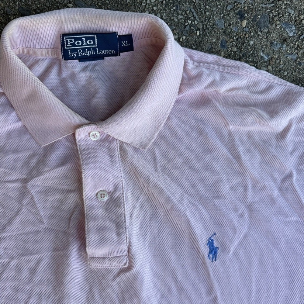 Polo Ralph Lauren‎ Mens XL Pink Short Sleeve Pique Polo Shirt Blue Pony Logo